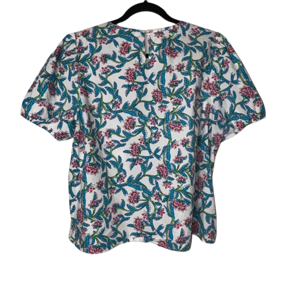 J. Crew Puff-sleeve Top Women's Size Large in Pink/blue floral Print 100% cotton - Picture 5 of 16